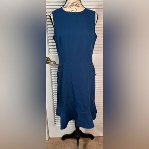 Loft Elegant Blue Dress with Gold Accents NWT